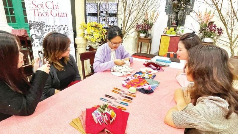 A needlework practice session within the “Threads of Time” project.