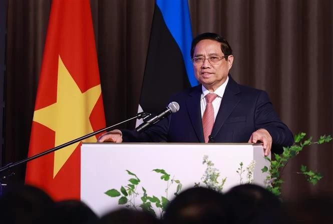 Prime Minister Pham Minh Chinh speaks at the Viet Nam–Estonia business forum. (Photo: VNA( 