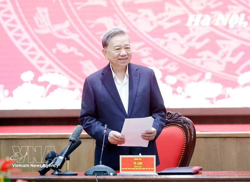 Party General Secretary To Lam speaks at the conference announcing the inspection and supervision for the Ha Noi Party Committee on March 6. (Photo: VNA)