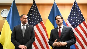 U.S. Secretary of State Marco Rubio (R) and Andriy Yermak, head of the Ukrainian Presidential Office, meet the press at the United States Mission to the United Nations and Other International Organizations in Geneva, Switzerland, Nov. 23, 2025. U.S. and Ukrainian representatives said on Sunday that their talks in Geneva on the 28-point plan to end the Russia-Ukraine conflict had "made progress," but details are unsettled as differences need to be narrowed down.