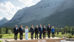 The Group of Seven (G7) and Europe Union leaders pose for a group photo in Kananaskis in the province of Alberta, Canada, June 16, 2025. The Group of Seven (G7) leaders met for the first day of the two-day summit here on Monday with emerging disagreements.(Government of Canada/Handout via Xinhua)