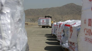 Emergency earthquake relief supplies provided by the Chinese government to Afghanistan are unloaded onto the tarmac at the Kabul Airport, in Kabul, Afghanistan, Sept. 7, 2025. (Photo: Xinhua)