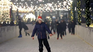 People skate at the Ala-Too Square during a New Year event in Bishkek, Kyrgyzstan, Dec. 23, 2025. (Photo: Xinhua)