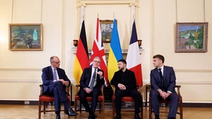 British Prime Minister Keir Starmer (2nd L), Ukrainian President Volodymyr Zelensky (2nd R), French President Emmanuel Macron (1st R) and German Chancellor Friedrich Merz make remarks as they meet in 10 Downing Street in London, Britain, Dec. 8, 2025. (Lauren Hurley/No. 10 Downing Street/Handout via Xinhua)