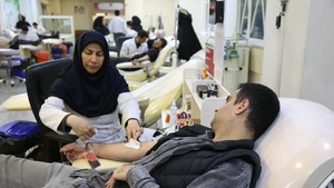 A man donates blood at a blood center in Tehran, Iran, on March 7, 2026. (Photo: Xinhua)