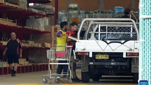 A staff member loads a wooden board at the Bunnings store in Tuggeranong, Canberra, Australia, on March 20, 2026. Australia's unemployment rate rose to 4.3 percent in February, according to official data, defying economists' expectations that it would remain steady. (Photo: Xinhua)