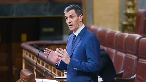 Spanish Prime Minister Pedro Sanchez speaks at the Congress of Deputies in Madrid, Spain, March 25, 2026. Sanchez on Wednesday reiterated his opposition to the war in Iran, which has spread across the Middle East, criticizing the military actions of the United States and Israel. (Photo: Xinhua)