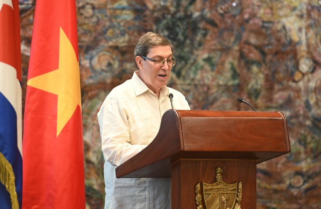 Cuban Minister of Foreign Affairs Bruno Rodriguez Parrilla speaks at the event. (Photo: VNA) vna-potal-cuba-to-chuc-ky-niem-80-nam-quoc-khanh-viet-nam-8234754.jpg