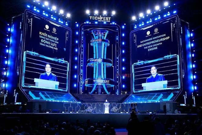 Prme Minister Pham Minh Chinh speaks at the opening ceremony of TechFest Vietnam 2025 in Hanoi on December 13 evening. Photo: VNA