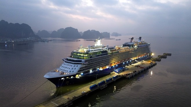The Celebrity Solstice, flying the Maltese flag, docks at the Ha Long international passenger port. (Photo: VNA)