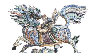 A dragon horse screen wall at Kim Long Communal House, crafted by Hue artisans using ceramic and porcelain mosaic techniques.