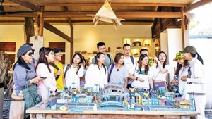 Visitors learn about wood carving at Driftwood Village.