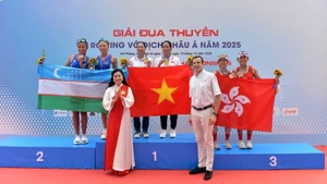 A medal ceremony at the 2025 Asian Rowing Championships in Hai Phong.