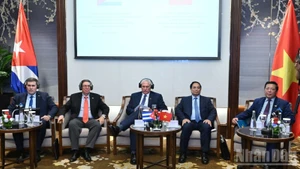 Vietnamese and Cuban leaders at the event. (Photo: NDO)