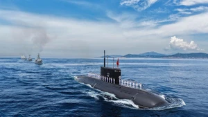 A Kilo-class submarine at the parade.