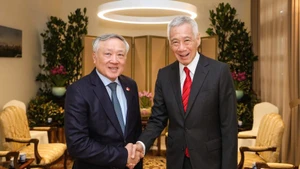 Vietnamese Permanent Deputy Prime Minister Nguyen Hoa Binh (L) meets with Singaporean Senior Minister Lee Hsien Loong on January 13. (Photo: MDDI)