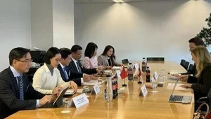 The Vietnamese delegation and representatives of Switzerland discuss key issues during the 19th round of negotiations for the Free Trade Agreement (FTA) between Viet Nam and the European Free Trade Association. (Photo: VNA)