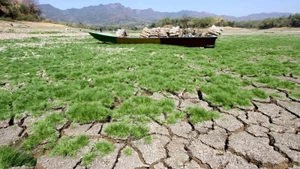 A stranded boat on the bed of a reservoir in Wonogiri, Indonesia in August 2023. (Photo: Xinhua)