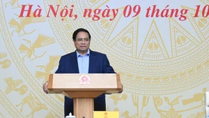 Prime Minister Pham Minh Chinh addresses the nationwide teleconference to launch the National Target Programme on Drug Prevention and Control to 2030 on October 9. (Photo: Tran Hai)