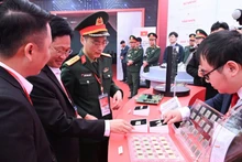Chip products displayed at the groundbreaking ceremony of Viet Nam’s first high-tech semiconductor chip manufacturing plant, which is invested in and built by Viettel. (Photo: TRAN HAI)