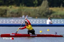 Rower Nguyen Thi Huong competes at the Paris 2024 Olympics in August last year. (Photo: VNA)