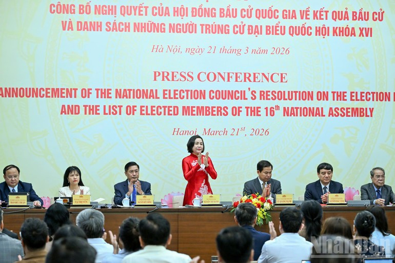 At the press conference on March 21 announcing the resolution on the results of the general election and the list of elected deputies to the 16th National Assembly. (Photo: VNA)