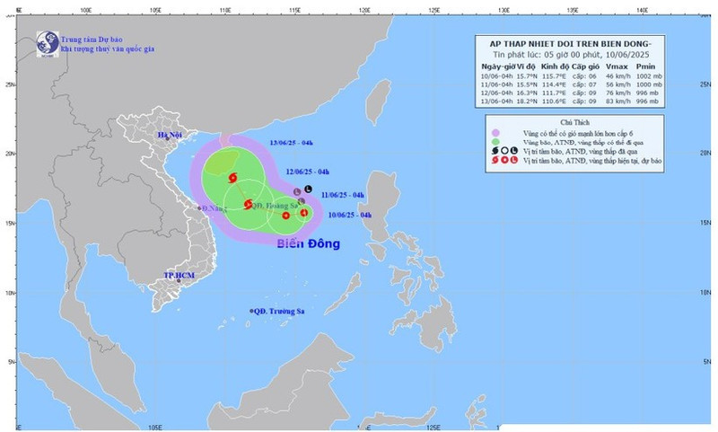 The projected path of the tropical depression