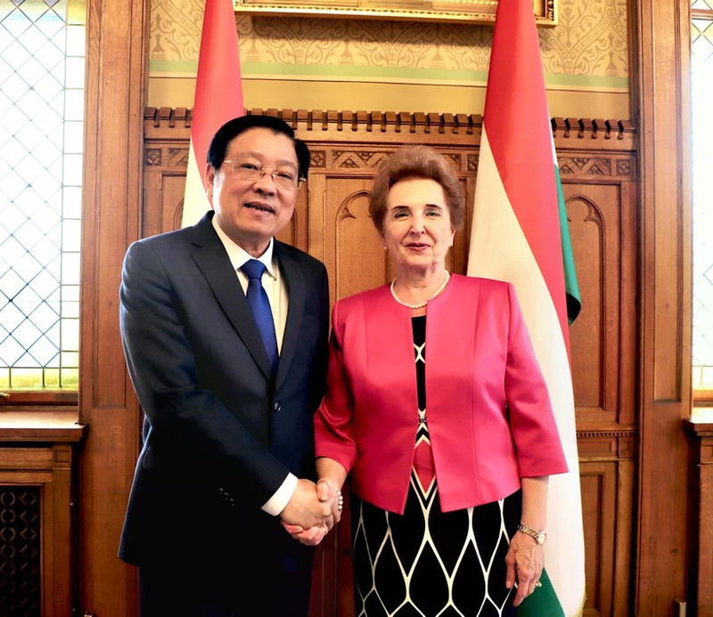 Head of the Party Central Central Commitee's Commission for Internal Affairs Phan Dinh Trac (left) and First Deputy Speaker of Hungary's National Assembly Marta Mátrai (Photo: VNA)