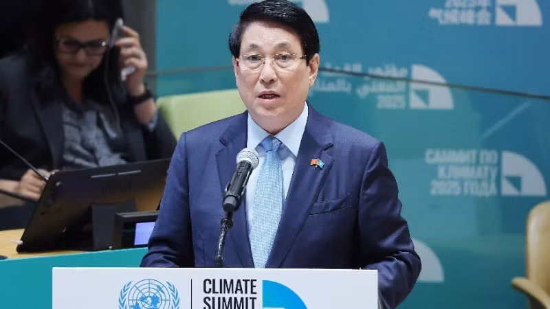 President Luong Cuong addresses the Special High-Level Event on Climate Action in New York on September 24. (Photo: VNA)