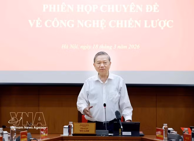 Party General Secretary To Lam, who also serves as head of the Central Steering Committee for Science and Technology Development, Innovation and Digital Transformation, speaks at the event. (Photo: VNA)