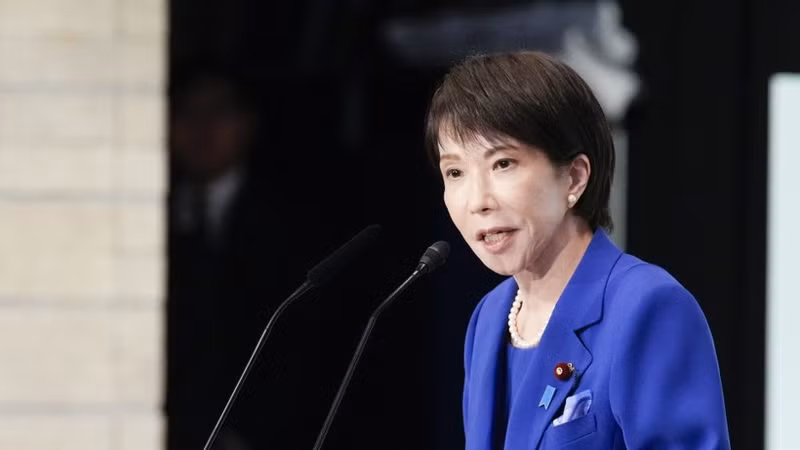Sanae Takaichi delivers a speech during the vote to elect the president of Japan’s ruling Liberal Democratic Party (LDP), in Tokyo, on October 4, 2025. (Photo: Kyodo/VNA)