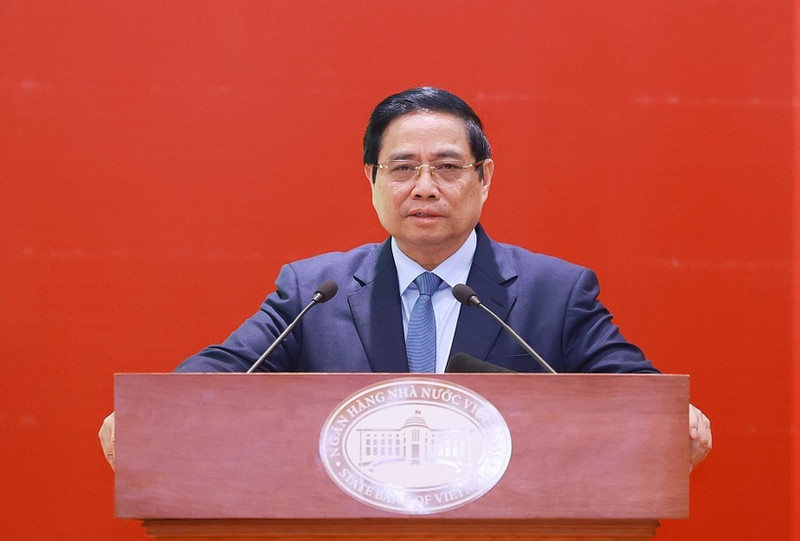 Prime Minister Pham Minh Chinh speaks at the State Bank of Viet Nam (SBV)'s Ha Noi conference to review its 2025 performance and launch tasks for 2026 on December 31. (Photo: VNA)