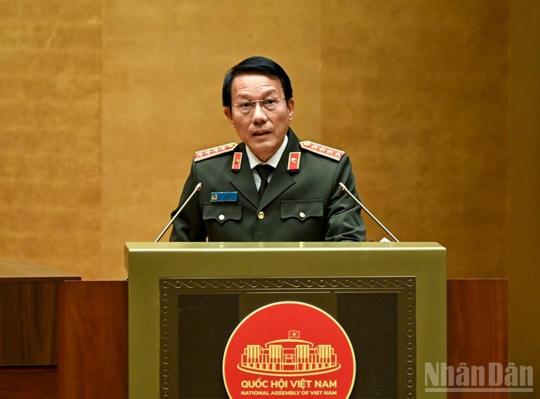 General Luong Tam Quang, Politburo member and Minister of Public Security, speaks at the national conference in Ha Noi on February 7. (Photo: NDO)