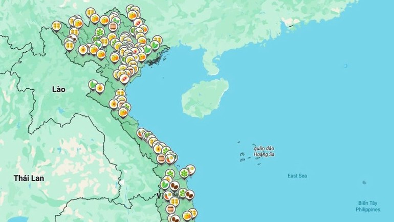 The interface of the digital agricultural products map allows visitors to easily explore and look up signature products from 34 localities across the country.