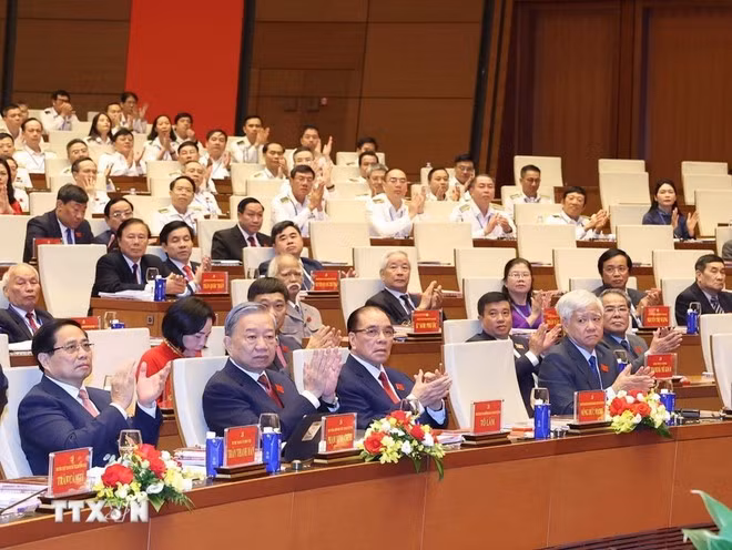 Party General Secretary To Lam (second from the left, first row) attends the congress (Photo: VNA)