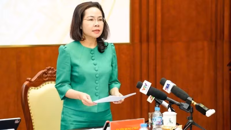 Ha Thu Giang, Director General of the Credit Department for Economic Sectors, at the press briefing announcing first-quarter 2026 banking performance. 