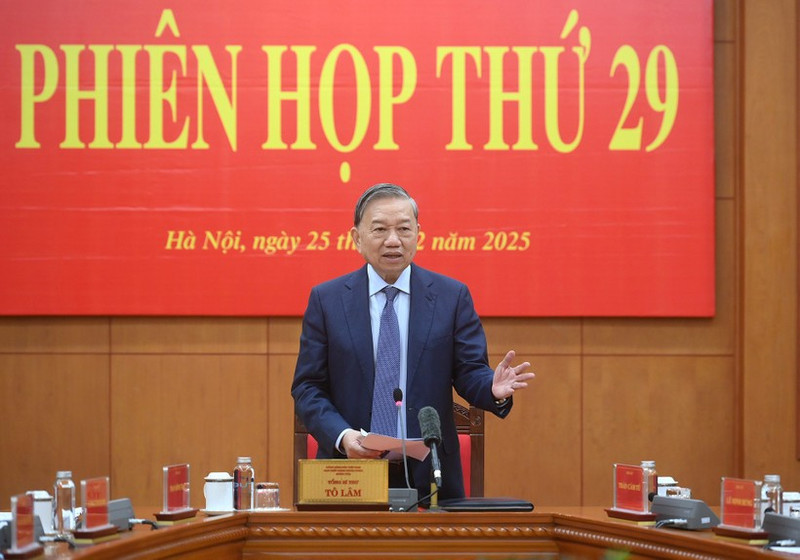 Party General Secretary To Lam, head of the Central Steering Committee for Prevention and Control of Corruption, Wastefulness, and Negative Phenomena, speaks at the event (Photo: NDO)