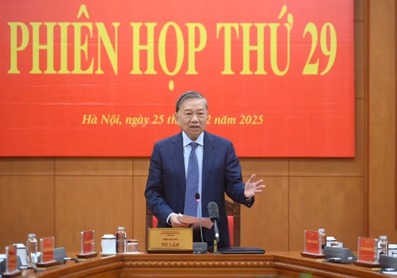 Party General Secretary To Lam, head of the Central Steering Committee for Prevention and Control of Corruption, Wastefulness, and Negative Phenomena, speaks at the event (Photo: NDO)