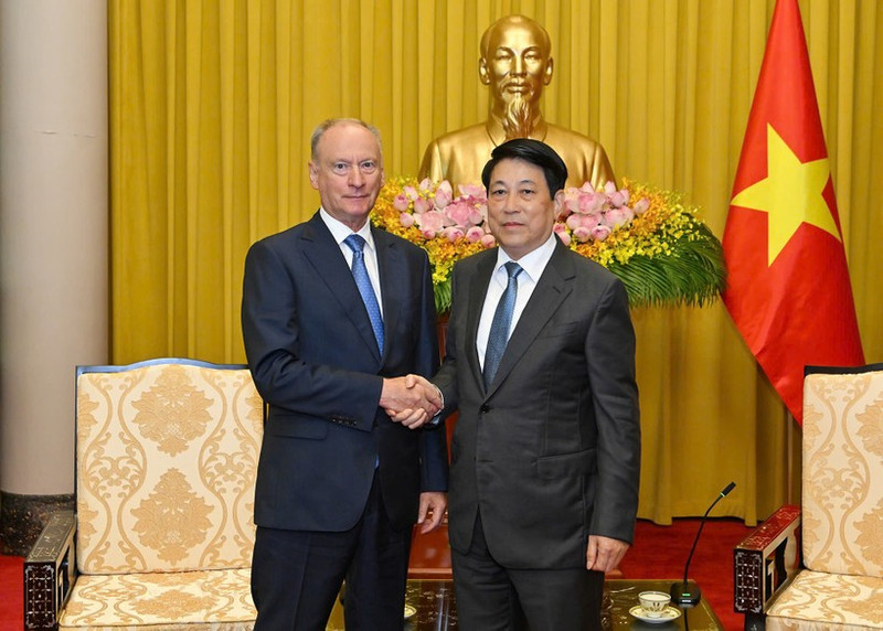 State President Luong Cuong hosts a reception for Nikolai Patrushev, Aide to the President of Russia and Chairman of the Maritime Board on September 16, 2025. (Photo: NDO)