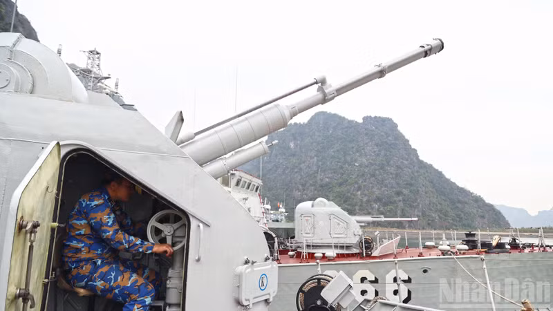 Combat readiness alert training at sea.