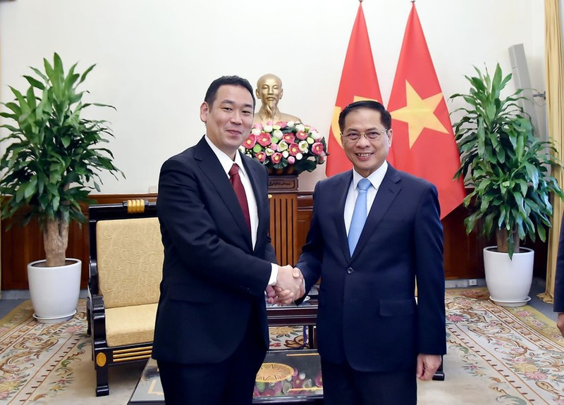 Deputy Prime Minister and Minister of Foreign Affairs Bui Thanh Son (R) and his Japanese guest Tanaka Yu (Photo: Ministry of Foreign Affairs)
