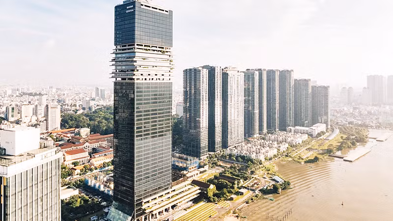 The 55-storey Saigon Marina IFC Tower stands out on the Saigon River, Ho Chi Minh City. (Photo: NDO)