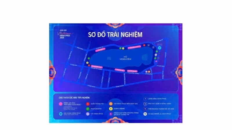 Experience map of activities at Viet Nam Happy Fest 2025 in the Hoan Kiem Lake pedestrian zone.