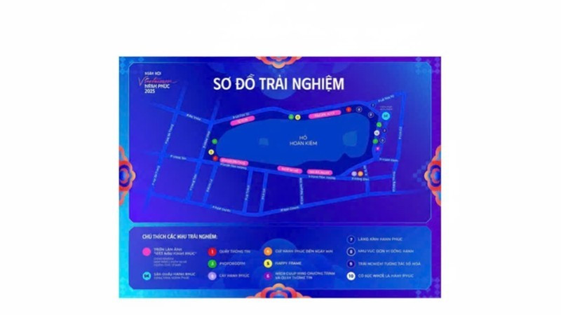 Experience map of activities at Viet Nam Happy Fest 2025 in the Hoan Kiem Lake pedestrian zone.