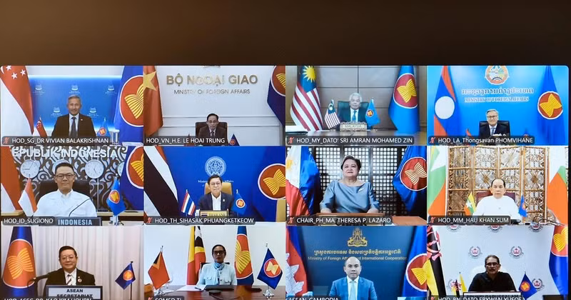 The special ASEAN foreign ministers’ meeting on the Middle East situation is held online on March 13. (Photo: Vietnamese Ministry of Foreign Affairs)
