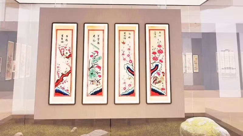 The Viet Nam Fine Arts Museum is one of the few public museums nationwide currently maintaining a fully free online art exhibition space, developed from digitised data of its collection. (The image shows the “Sac Xuan” exhibition space, featuring Vietnamese folk paintings). (Screenshot: An Trung)