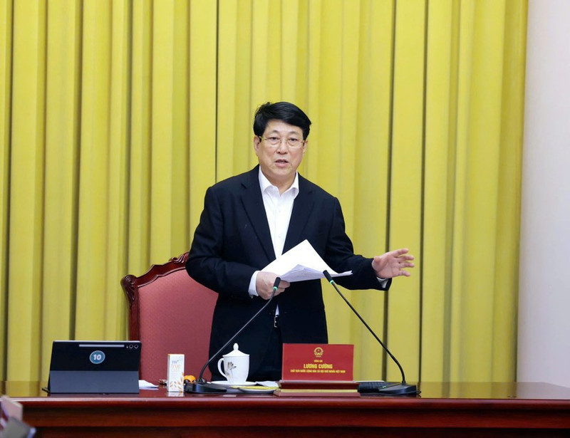 President Luong Cuong delivers the speech at the working session. (Photo: NDO)