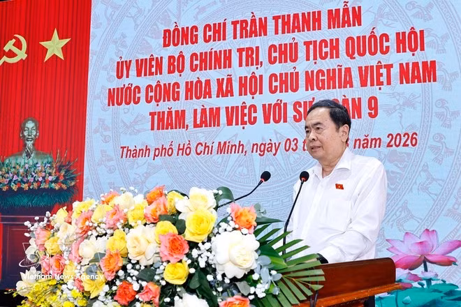 National Assembly (NA) Chairman Tran Thanh Man speaks at the working session with representatives of Division 9 under Army Corps 34 in Ho Chi Minh City on March 3 (Photo: VNA)