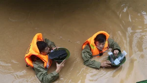 Cao Bang provincial authorities support people in a flooded area. (Photo: VNA)