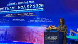 A representative from the American Chamber of Commerce in Viet Nam speaks at the forum.